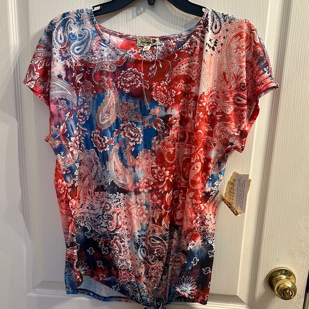 One World Red & Blue Paisley Print Top